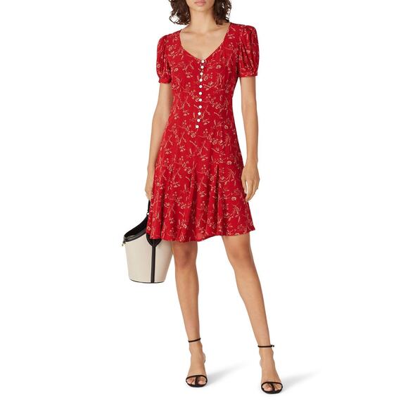 Polo by Ralph Lauren Red Floral Button Front Short Sleeve Mini Dress Size 8 - Picture 1 of 15